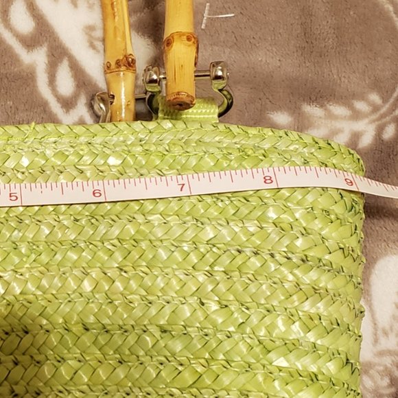 St John's Bay Lime Green Purse with Bamboo Handles - Picture 4 of 5